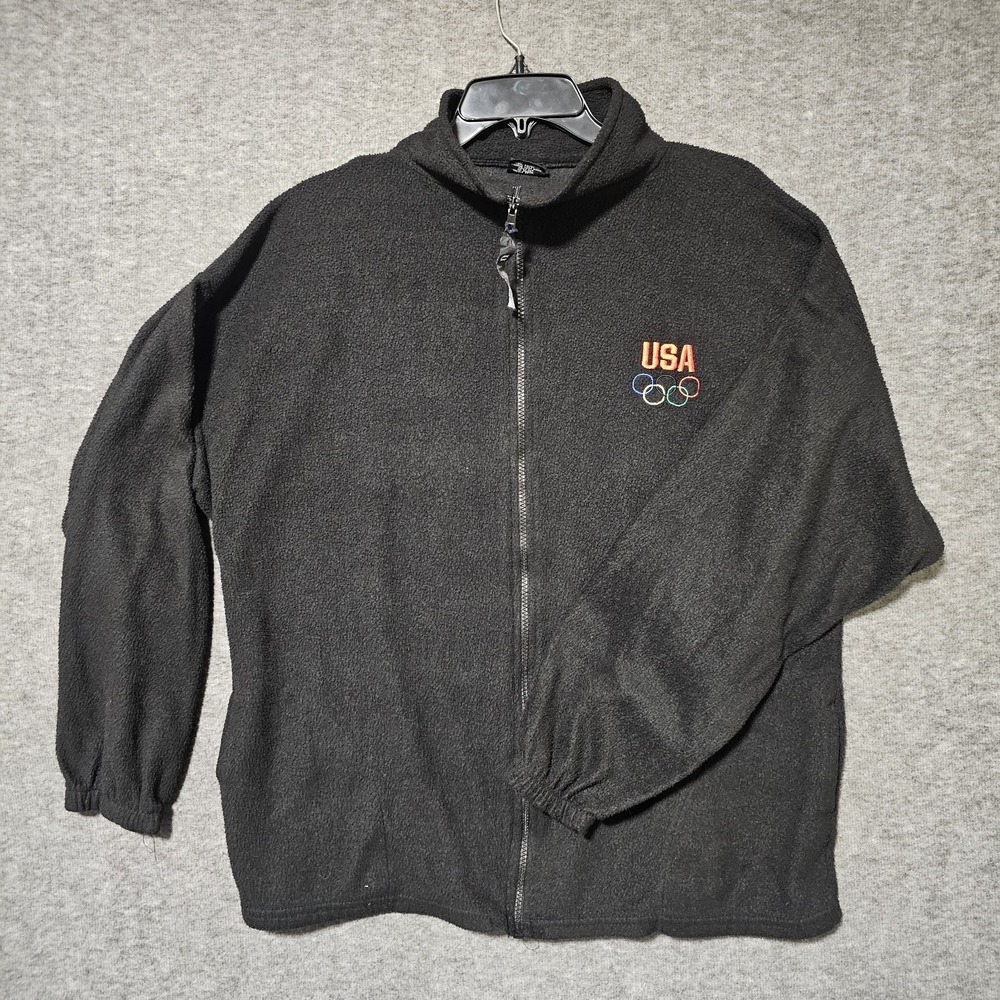 Vintage Team USA Olympics Fleece Zip-up Jacket Men's Size XL - Black Embroidered
